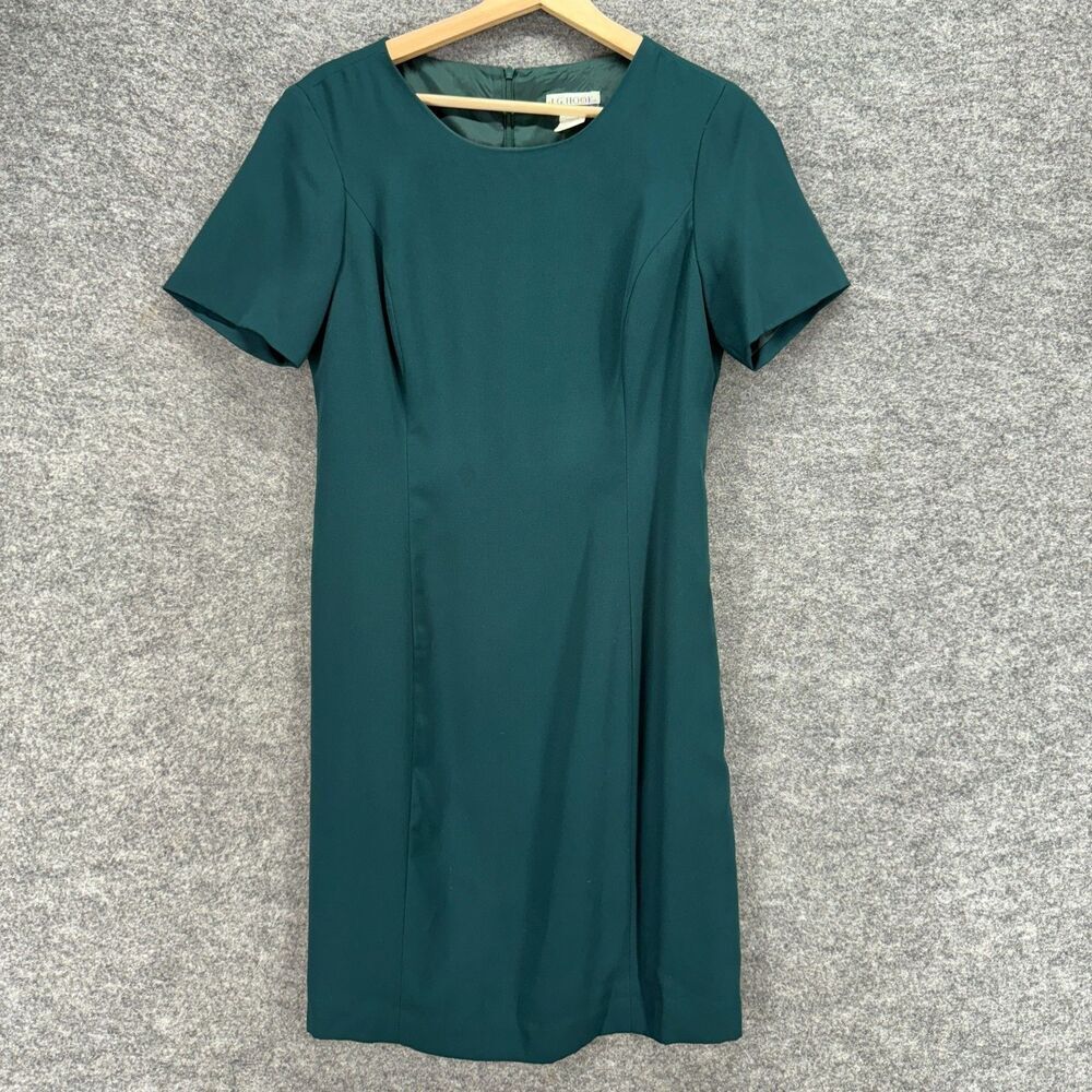 J.G. Hook Dress Women 8 Green Shift Midi Zipper Short Sleeve Lined Casual
